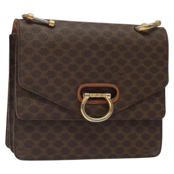 CELINE Macadam Canvas Hand Bag PVC Leather Brown Gold Auth 123048 - Picture 1 of 14